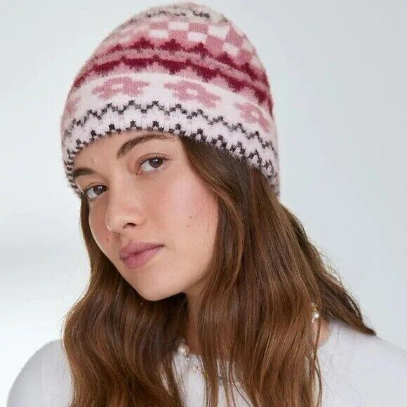 Aritzia Accessories - Aritzia Sunday Best Fair Isle Womens Beanie Pink Cozy Winter Feminine Soft Girl
